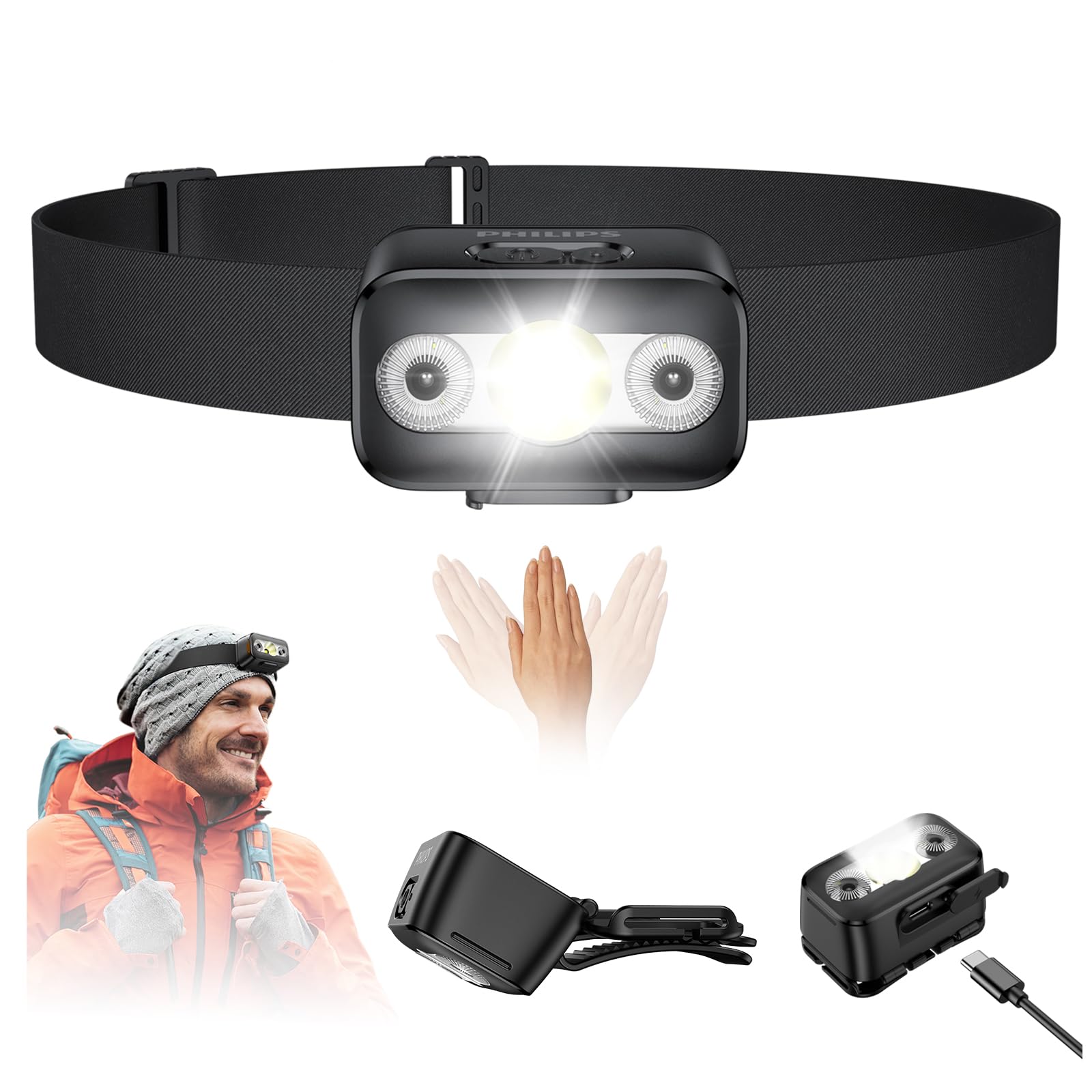 中古美品　PHILIPS スマートライト HF3679/01 PHILIPS SFL3153 Rechargeable Head Lamp USB Headlamp Headlamp with